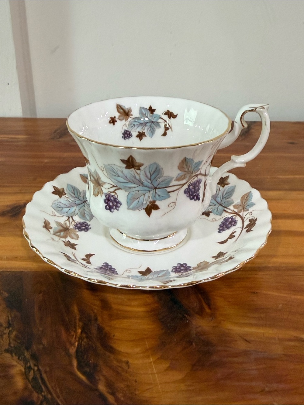 Vintage Royal Albert Lorraine Fine Bone China England Footed Teacup & Saucer Set